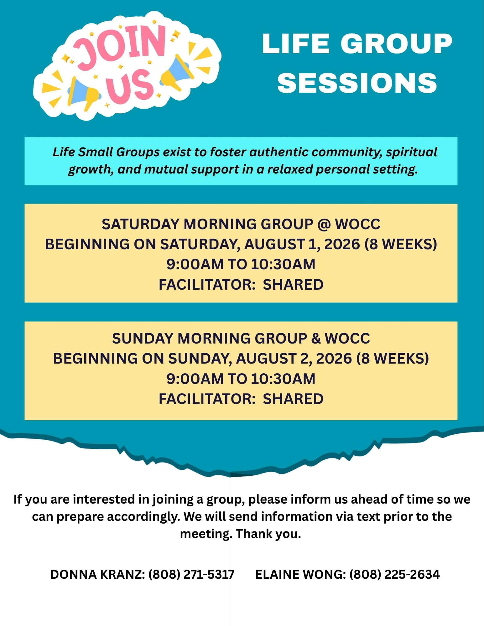 Life Group Sessions - August 2026